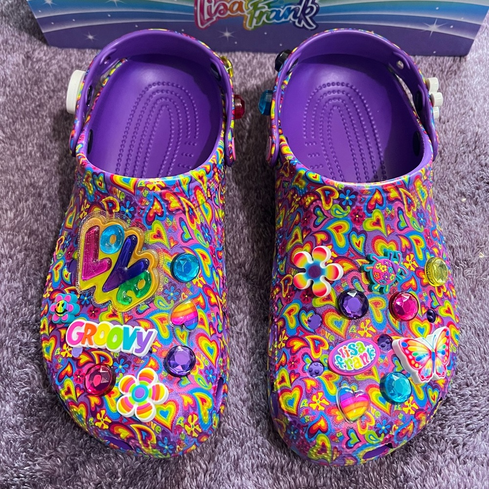 NIB Lisa Frank x Crocs Neon Purple Hearts  Jibbitz